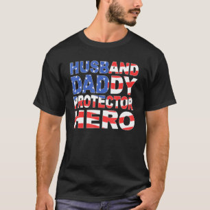 Camiseta Hombre Esposo Papi Protector Hero Bandera Estadoun