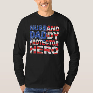 Camiseta Hombre Esposo Papi Protector Hero Bandera Estadoun