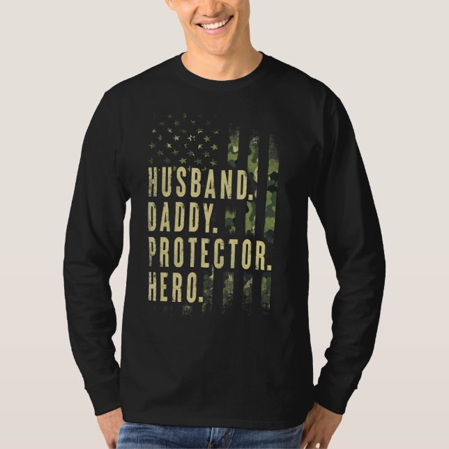 Camiseta Hombre Esposo Papi Protector Héroe Padres De La Ba (Anverso)