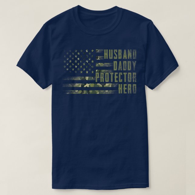 Camiseta Hombre Esposo Papi Protector Héroe Padres de la Ba (Diseño del anverso)