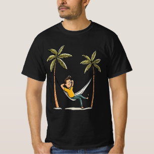 Camiseta Hombre Feliz En Hamaca Arte De Vacaciones En La Pl