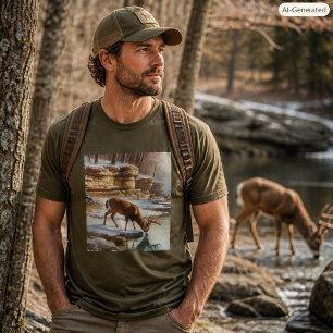 Camiseta Hombre Fuerte al Aire Libre Ciervo Marrón Bosque