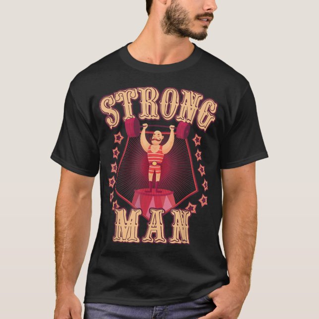 Camiseta Hombre fuerte Viñeta Retro Circo Carnaval Cumpleañ (Anverso)