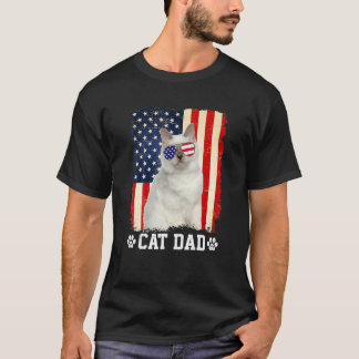 Camiseta Hombre Gato Genial Papá Bandera Americana Día Del