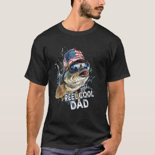 Camiseta Hombre Genial Papá Pescador Bandera Americana Día
