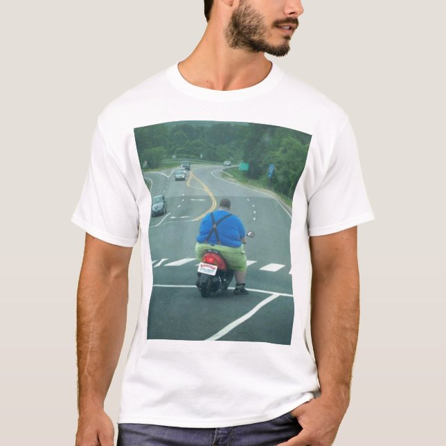 Camiseta Hombre gordo en un ciclomotor (Anverso)