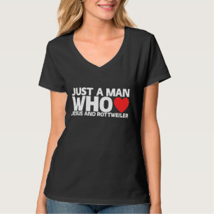 Camiseta Hombre Hombre Jesús Rottweiler Perro Mascota Amor 