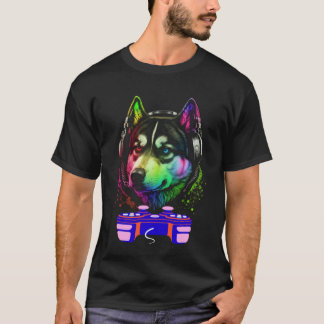 Camiseta Hombre jugador de videojuegos de perro husky siber