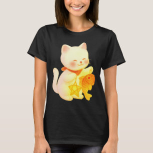 Camiseta Hombre Kawaii Maneki Neko Gato con Decoración de P