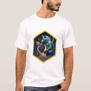 Camiseta Hombre Lobo Azul Pagando un Arpa Dorada