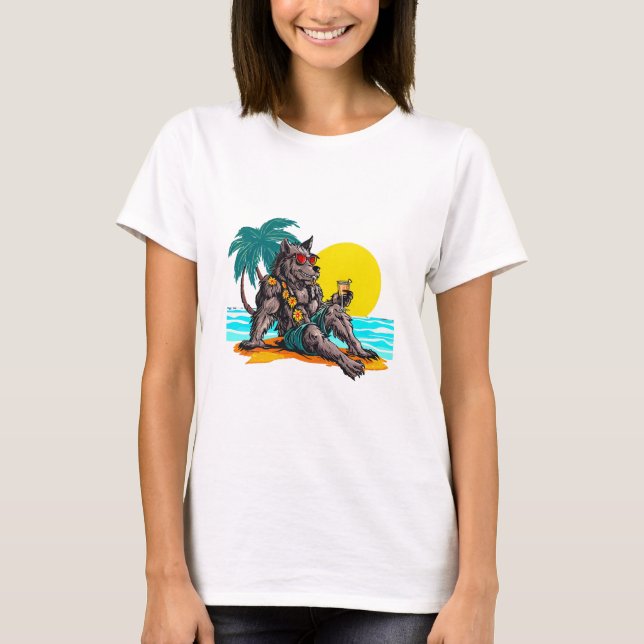 Camiseta hombre lobo de vacaciones (Anverso)