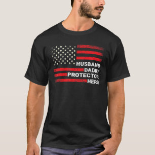 Camiseta Hombre Marido Papi Protector Hero Bandera American