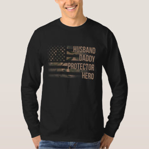 Camiseta Hombre Marido Papi Protector Hero Bandera American