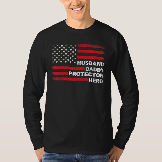 Camiseta Hombre Marido Papi Protector Hero Bandera American (Anverso)