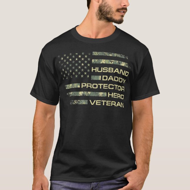 Camiseta Hombre Marido Papi Protector Héroe Veterana Bander (Anverso)