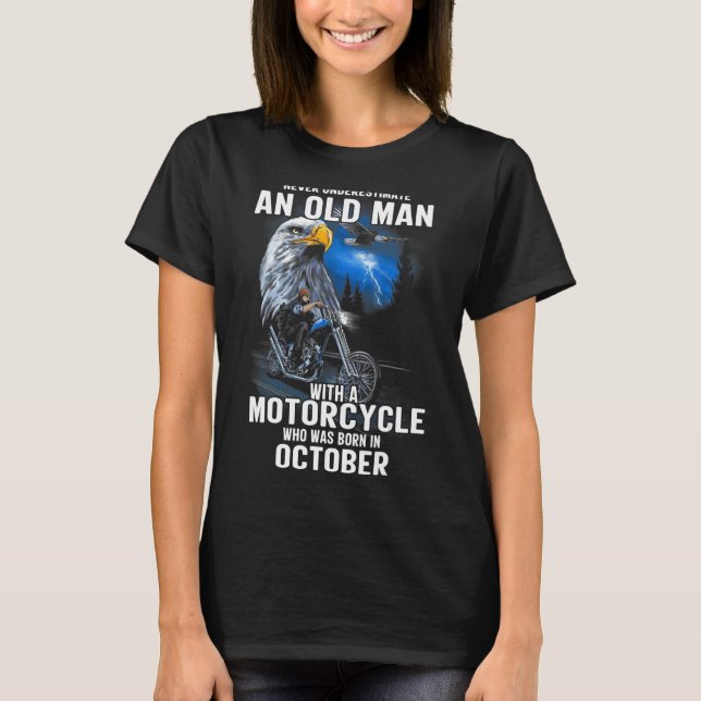 Camiseta Hombre Mayor Con Motocicleta Que Nació En Octubre (Anverso)