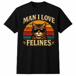 Camiseta Hombre Me Encantan Felinos Atardecer Retr