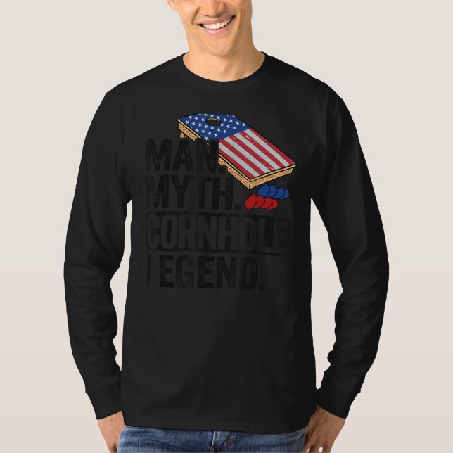 Camiseta Hombre Mente Mito Cornhole Leyenda Bandera Hole D (Anverso)