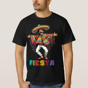 Camiseta Hombre mexicano en Poncho bailando Fiesta Cinco de