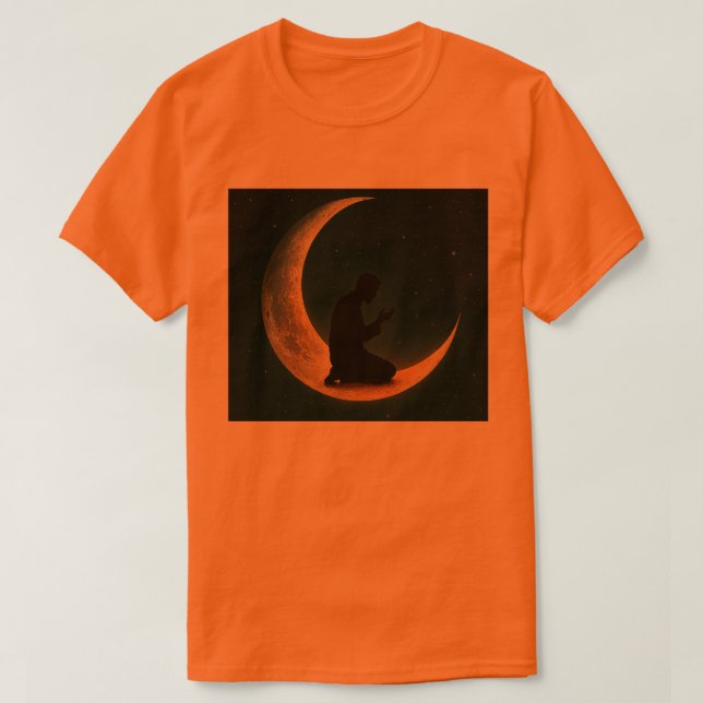 Camiseta Hombre musulmán rezando sobre el arte espacial lun (Diseño del anverso)