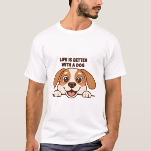 Camiseta Hombre Perro Curioso La Vida es Mejor con un Perro
