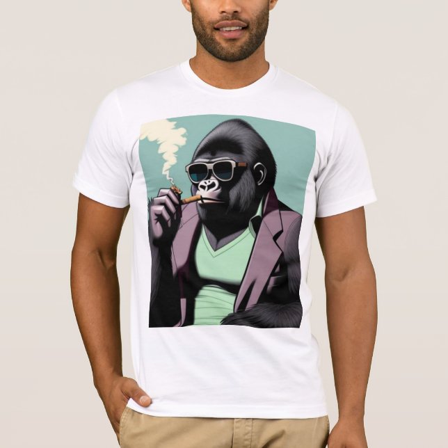 Camiseta Hombre Ropa, gorila usando gafas de sol fumando (Anverso)
