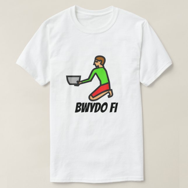 Camiseta Hombre sosteniendo un tazón de sopa y el texto gal (Diseño del anverso)