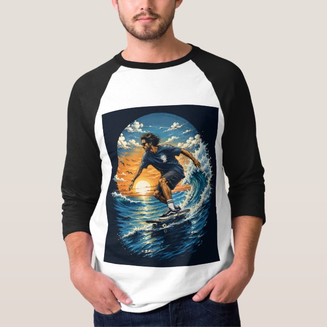 Camiseta Hombre surfeando en las olas  (Anverso)