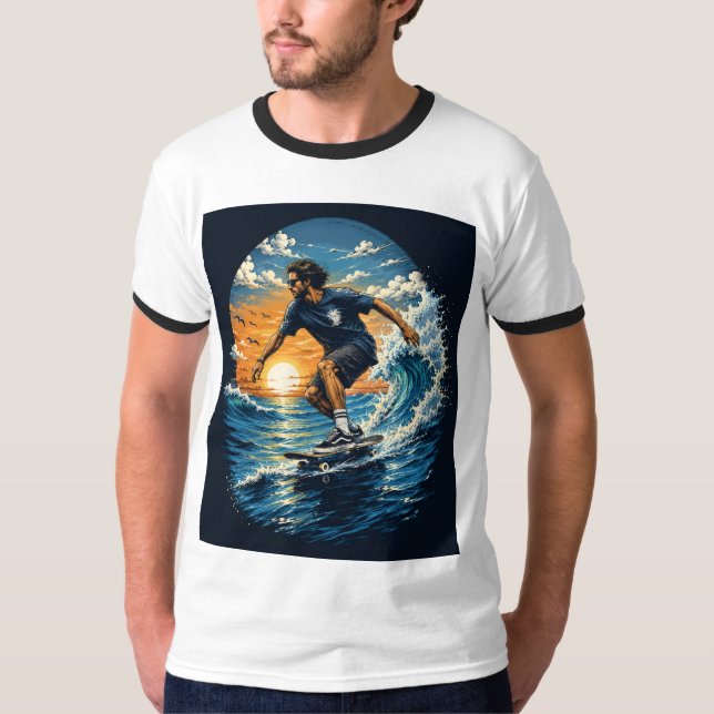 Camiseta Hombre surfeando en las olas  (Anverso)