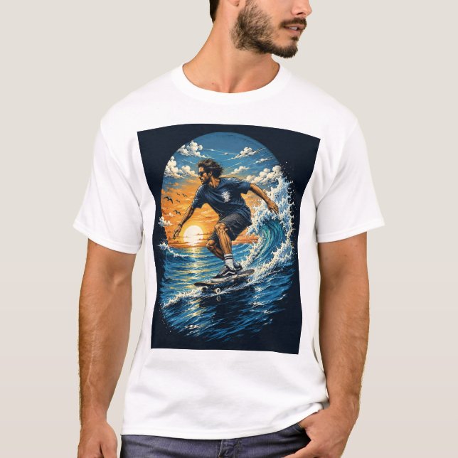 Camiseta Hombre surfeando en las olas  (Anverso)