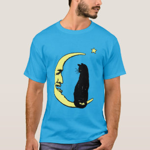 Camiseta Hombre vintage francés en la luna y gato