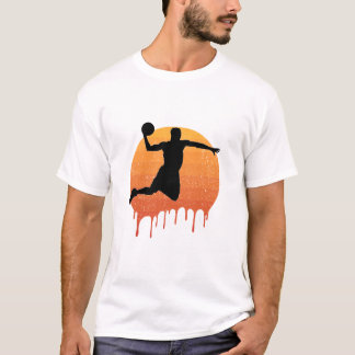 Camiseta Hombre Vintage Saltando Con Baloncesto