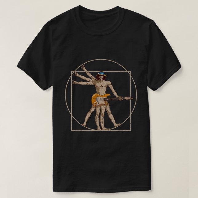 Camiseta Hombre vitruviano tocando guitarra Da Vinci Guitar (Diseño del anverso)