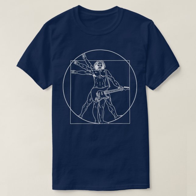 Camiseta Hombre vitruviano tocando guitarra Da Vinci Guitar (Diseño del anverso)