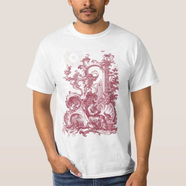 Camiseta Hombre y perro rojos de Toile del grabado antiguo (Anverso)