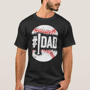 Camiseta Hombres 1 Papá Béisbol Número Uno Papi Hijo Padre
