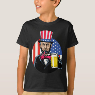 Camiseta Hombres Abe Lincoln Bebiendo Cerveza Divertido 4 D