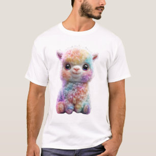 Camiseta Hombres Alpaca Pastel Peludo Glitter Cósmico Arcoí