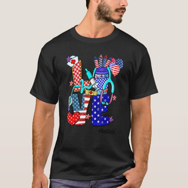 Camiseta Hombres Aman Rad Tech Stethoscope Fuegos artificia (Anverso)