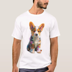 Camiseta Hombres Arte de Salpicaduras Vibrantes Corgi Cacho
