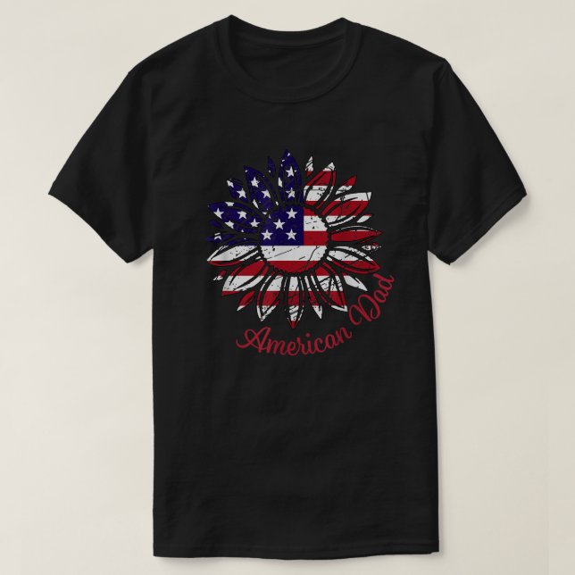Camiseta Hombres Bandera Americana Girasol Estados Unidos 4 (Diseño del anverso)