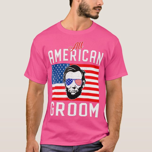 Camiseta Hombres Bandera Americana Groom 4 de julio Bachelo (Anverso)