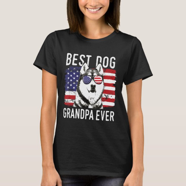Camiseta Hombres Bandera Americana Mejor Abuelo Perro Siber (Anverso)