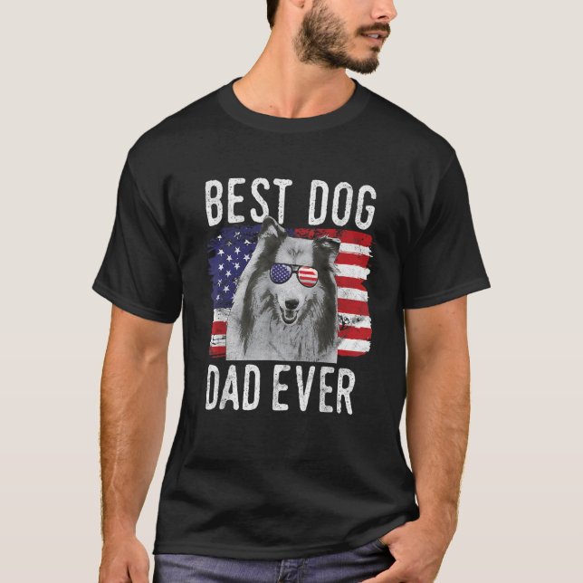 Camiseta Hombres Bandera Americana Mejor Perro Papá Collie  (Anverso)