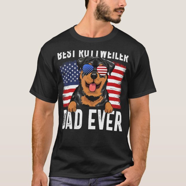 Camiseta Hombres Bandera Americana Rottweiler Dad Dog (Anverso)
