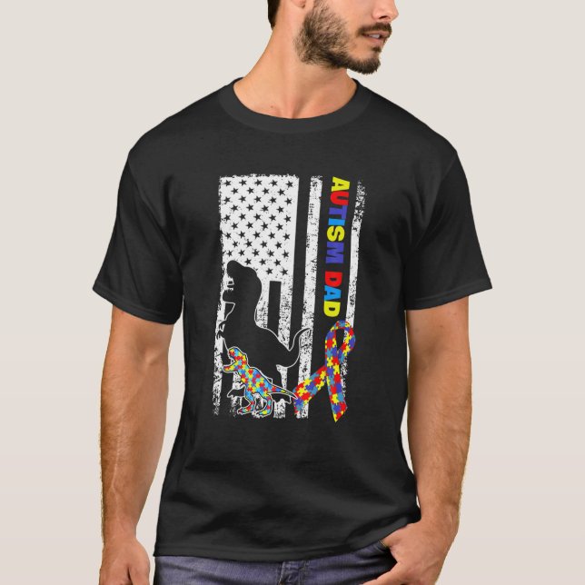 Camiseta Hombres Bandera Americana Y Consciente Del Autismo (Anverso)