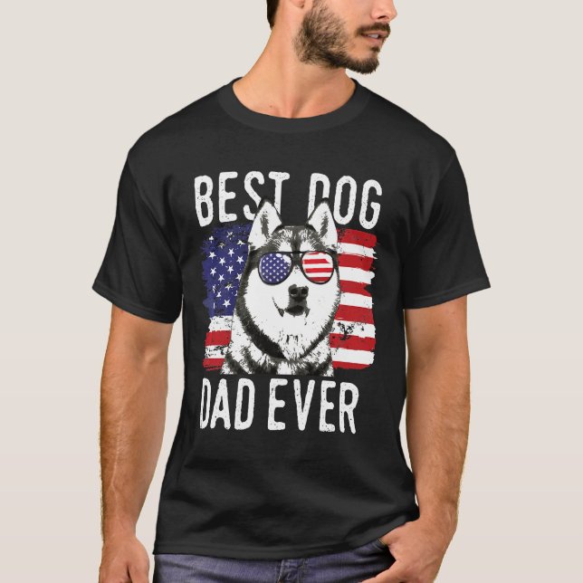 Camiseta Hombres Bandera Estadounidense Mejor Padre Perro Q (Anverso)