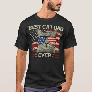 Camiseta Hombres Bandera Estadounidense Mejor Papá Gato Nun