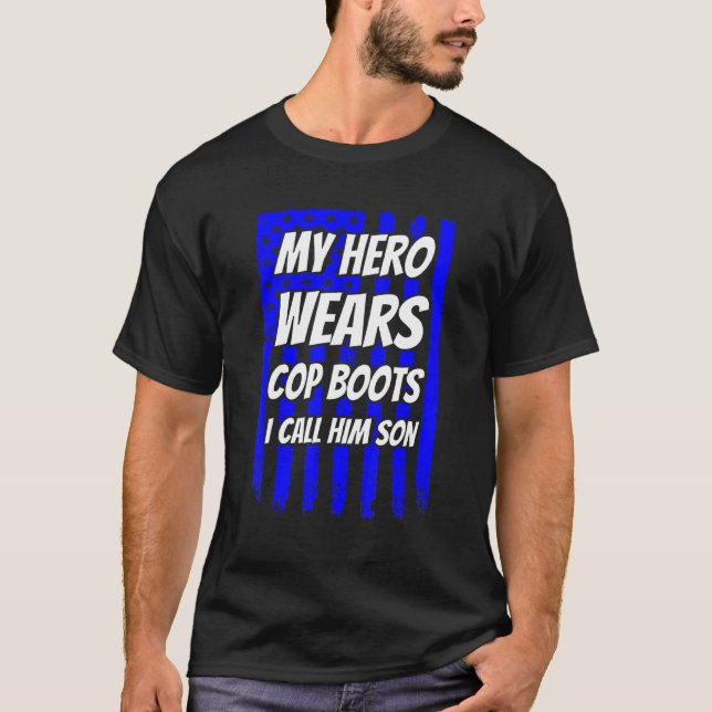 Camiseta Hombres Bandera Estadounidense Mi Héroe Usa Cop Bo (Anverso)