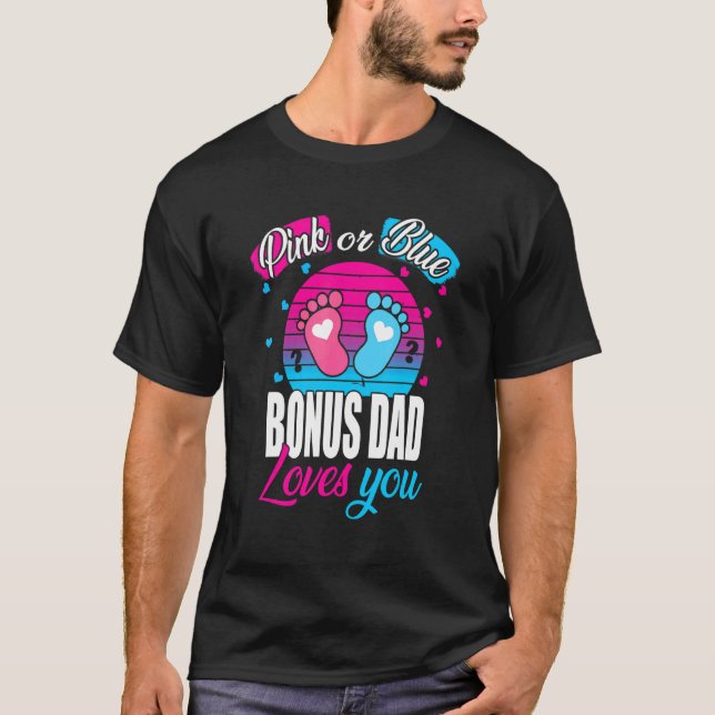 Camiseta Hombres Bono Rosa O Azul Papá Ama A Revelar Bebé (Anverso)